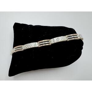 Designer Peruvian Sterling Silver 950 and 18K Gold Inlay Bracelet - 7.5”